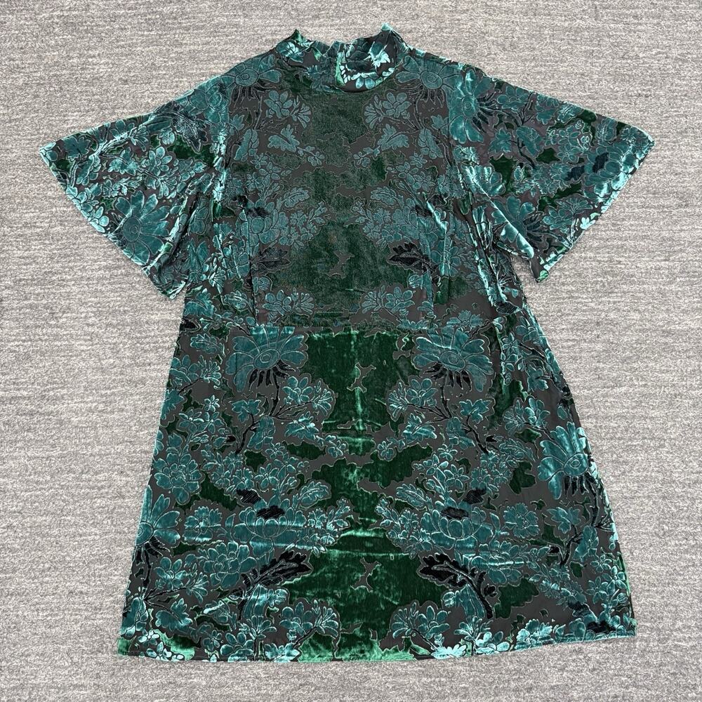 Anthropologie Green Floral Mini Dress